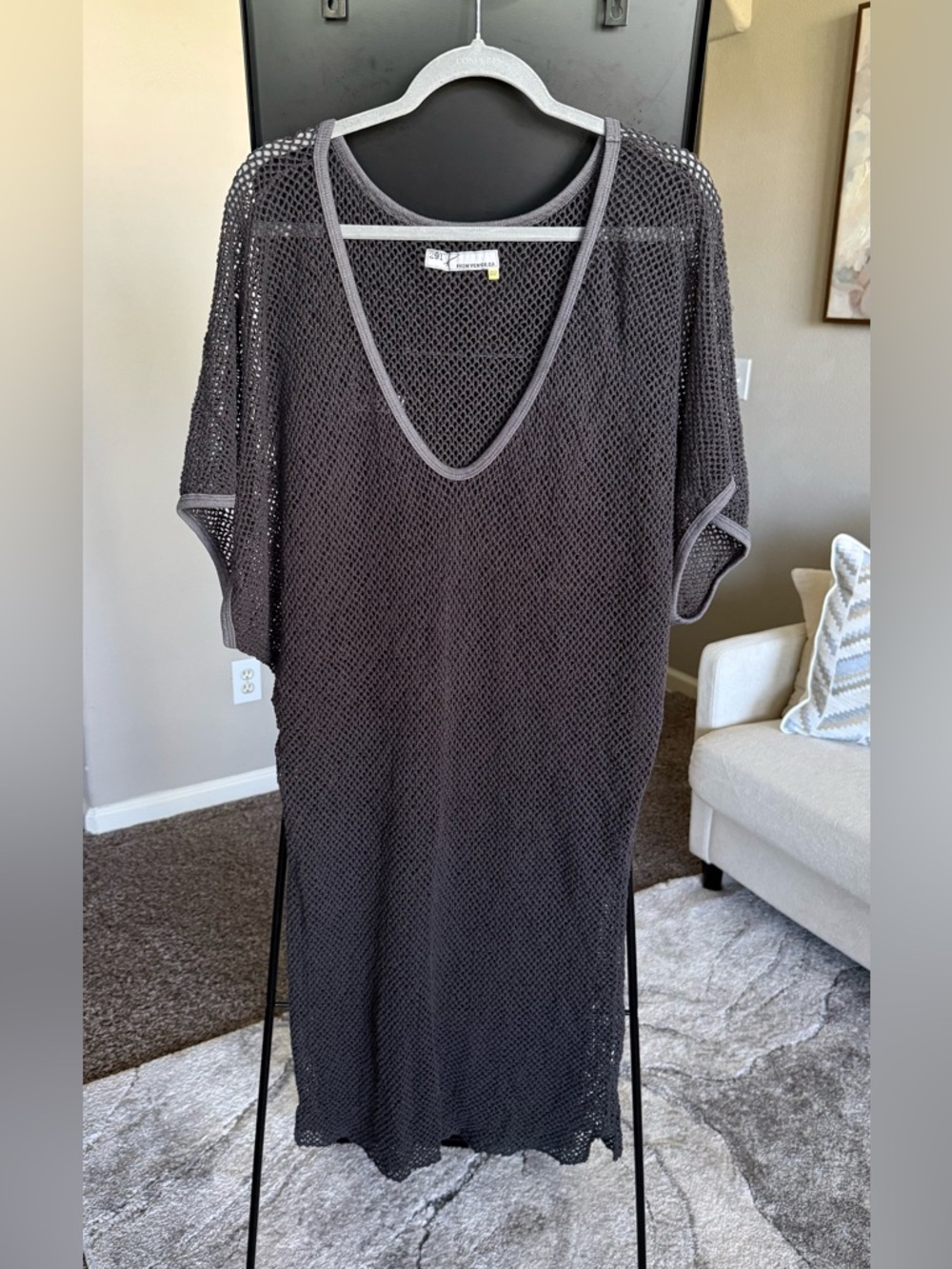 Black Mesh V-Neck Tunic Cover-Up